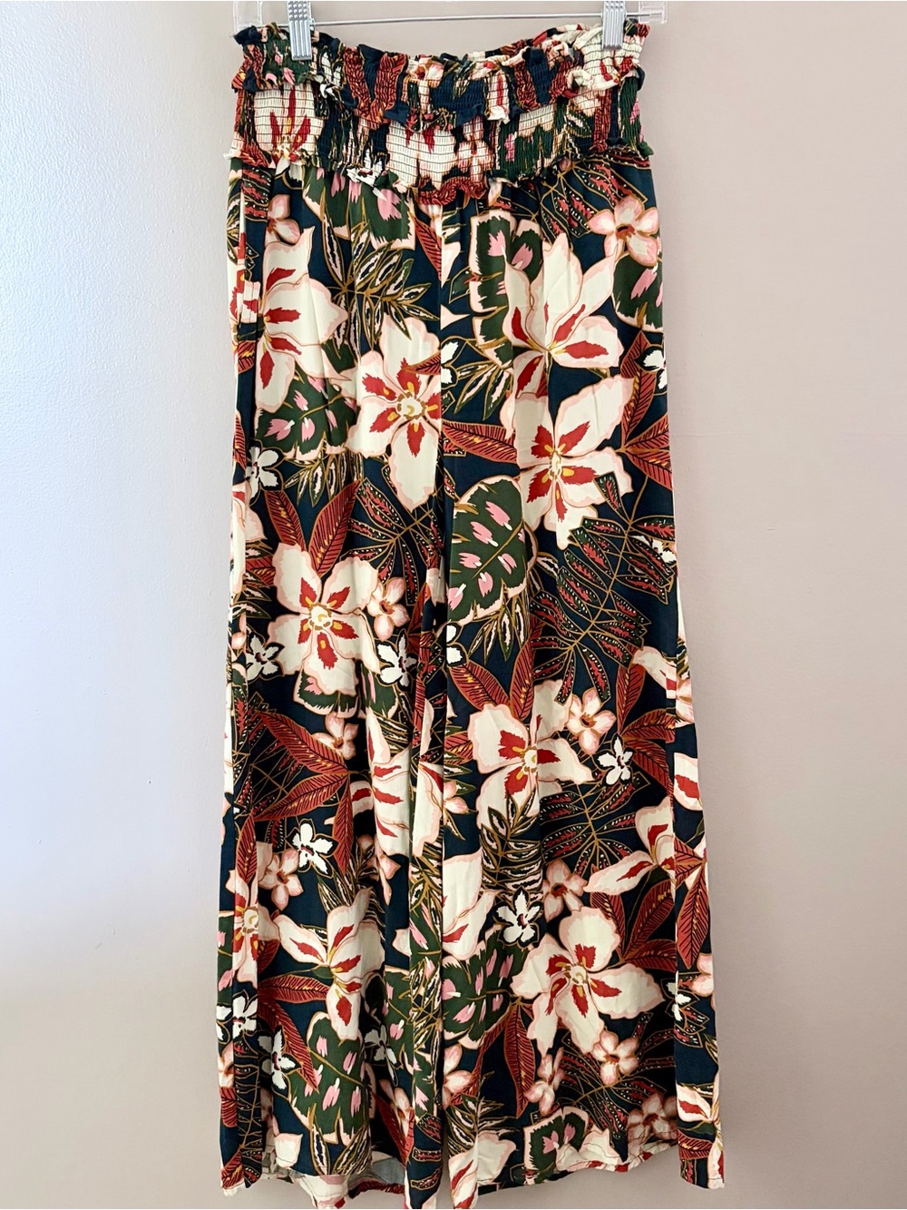Patrons of Peace Floral Boho Tropical Wide Leg Pants Smocked Waist Size Medium